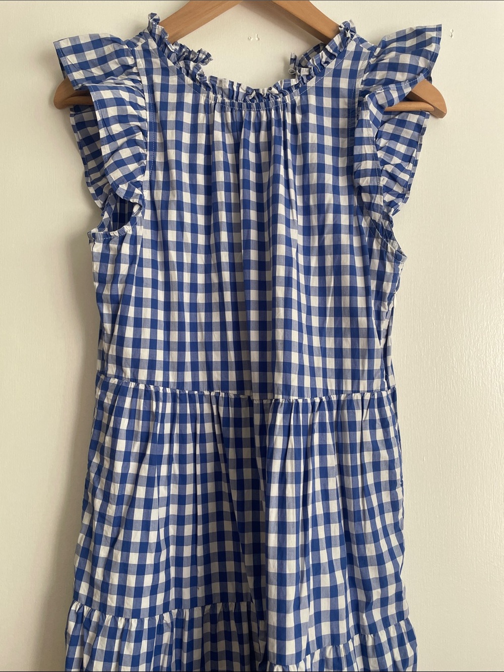 J. Crew Blue Gingham Ruffle-Sleeve Dress